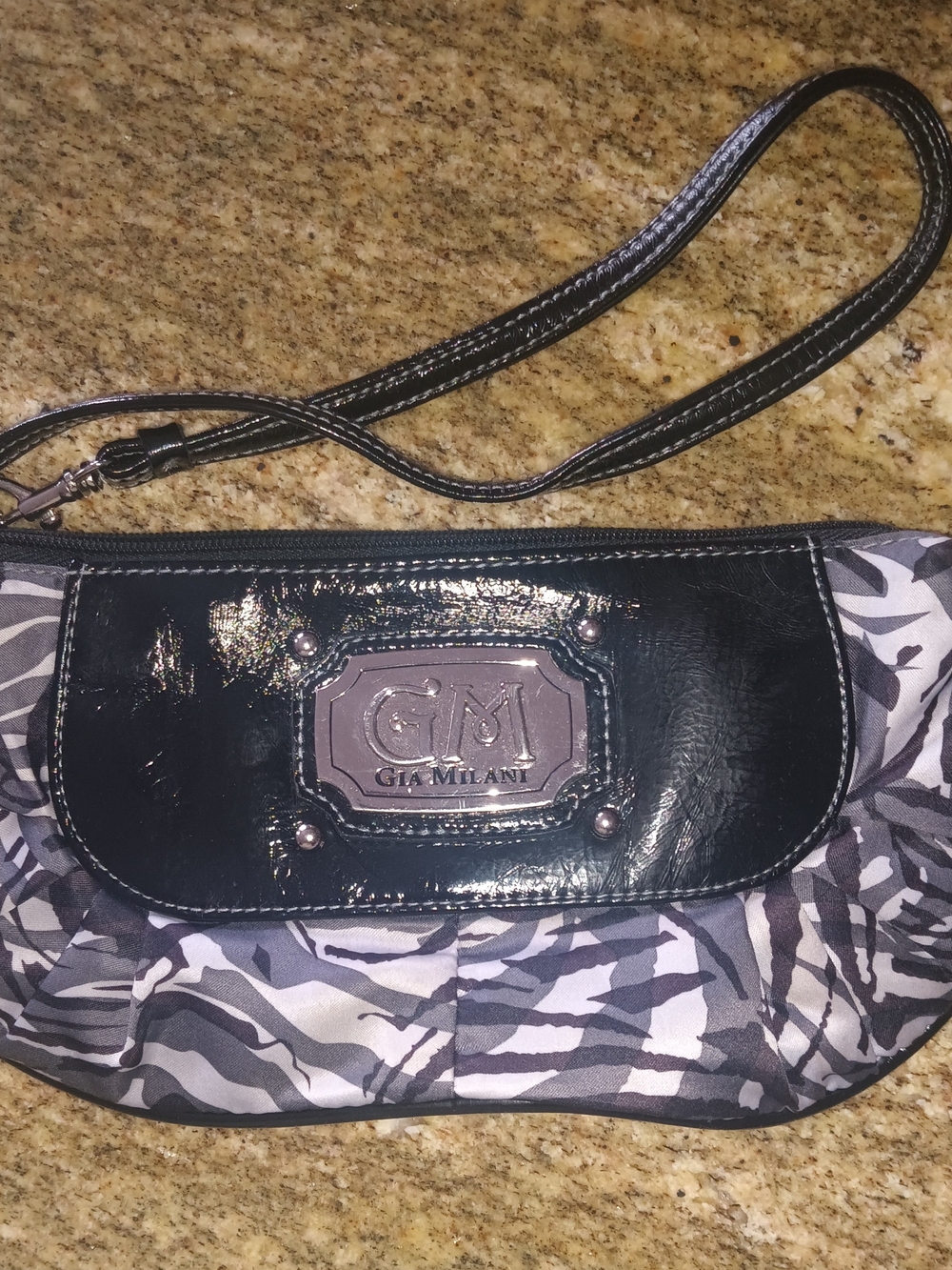 Milani Black and Gray Wristlet Clutch with Logo Plate